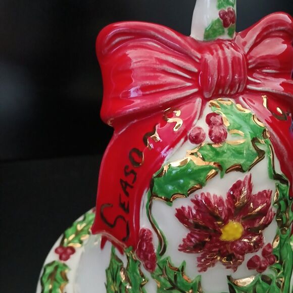 Holiday Bell 9" Candy Dish Vintage 1970's Christmas Ceramic Seasons Greetings - Picture 7 of 14